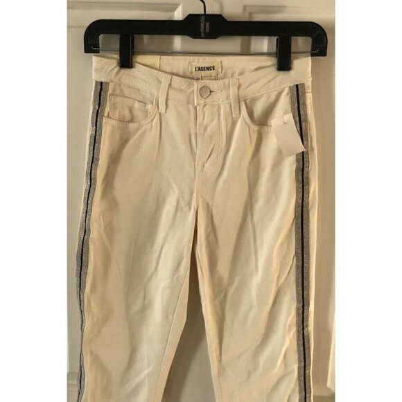 L'agence Women's Cream Cropped Denim Pants with Silver & Black Detailing Size 23 - Picture 1 of 8